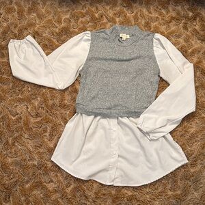 London Rose Gray Knit Vest with White Shirt size M